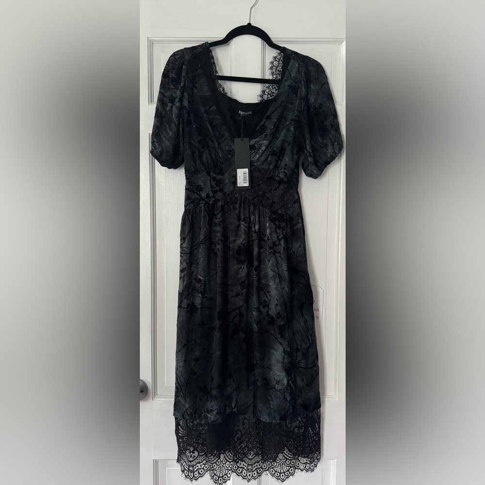NWT Disturbia Vice Lace Trim Velour Midi Dress - Picture 6 of 8